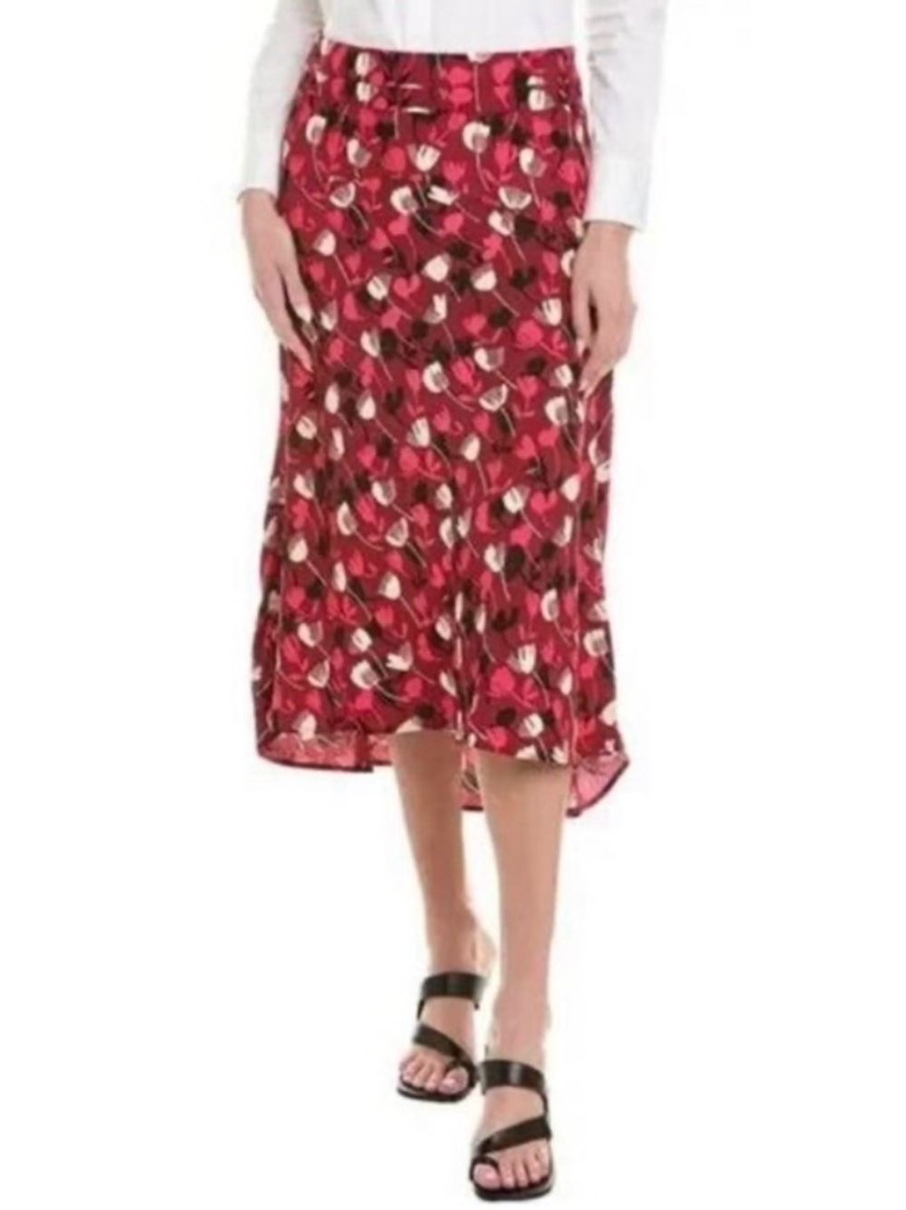NWT CAbi corsage wine blossom Floral tulip Print feminine Midi Skirt size 6